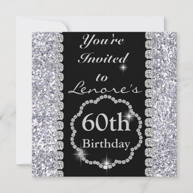 Invitación Fiesta de cumpleaños número 60 - Noche de plata y  (Anverso)