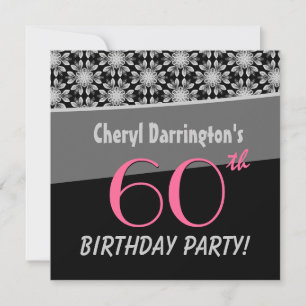 Invitación Fiesta de cumpleaños número 60 Silver y Black Flor