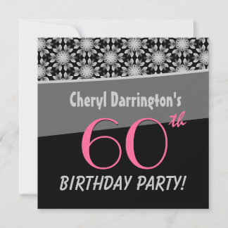Invitación Fiesta de cumpleaños número 60 Silver y Black Flor