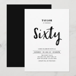 Invitación Fiesta de cumpleaños número 60 simple en blanco y 