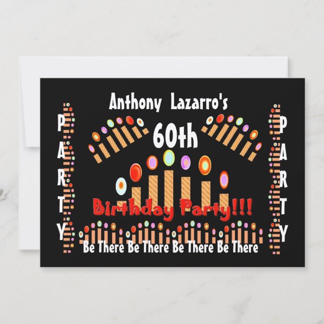 Invitación Fiesta de cumpleaños número 60 - Velas de oro (Anverso)