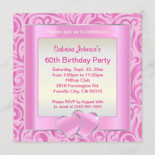 Invitación Fiesta de cumpleaños número 60  Verder rosa, plate