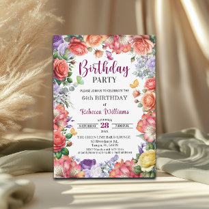 Invitación Fiesta de cumpleaños número 64 con flores elegante