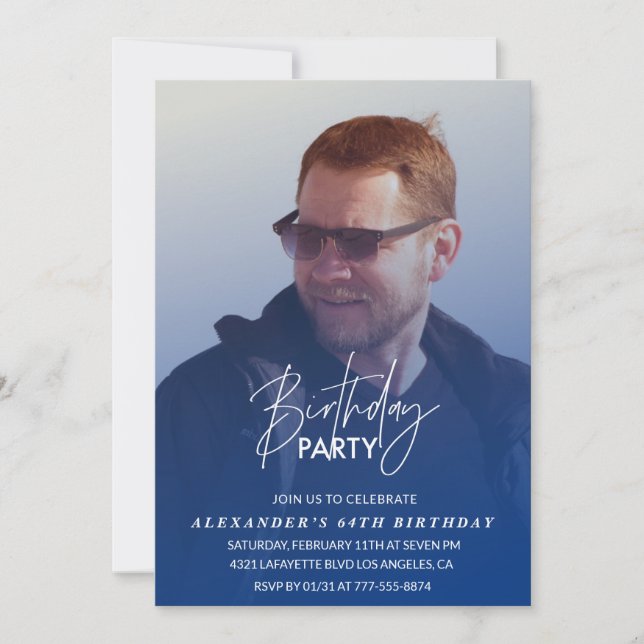 Invitación Fiesta de cumpleaños número 64 de hombres azul mar (Anverso)
