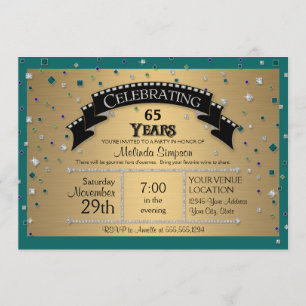 Invitación Fiesta de cumpleaños número 65 celebra Faux Jewel 