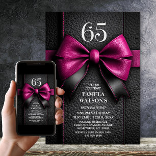 Invitación Fiesta de cumpleaños número 65 con lazo de cuero r