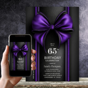 Invitación Fiesta de cumpleaños número 65 con lazo morado ele