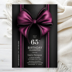 Invitación Fiesta de cumpleaños número 65 con lazo rosa elega