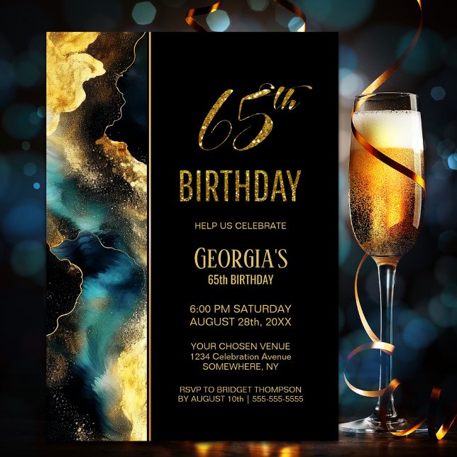 Invitación Fiesta de cumpleaños número 65 de Black Gold Celes (Subido por el creador)