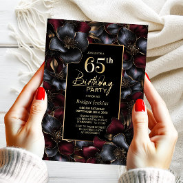 Invitación Fiesta de cumpleaños número 65 de Borgoña y Floral