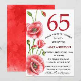 Invitación Fiesta de cumpleaños número 65 de Flanders Poppy W