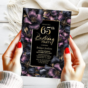 Invitación Fiesta de cumpleaños número 65 de Floral rosa y gr