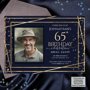 Invitación Fiesta de cumpleaños número 65 de Gold Blue Photo