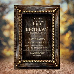 Invitación Fiesta de cumpleaños número 65 de madera rústica