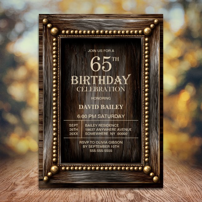 Invitación Fiesta de cumpleaños número 65 de madera rústica (Subido por el creador)