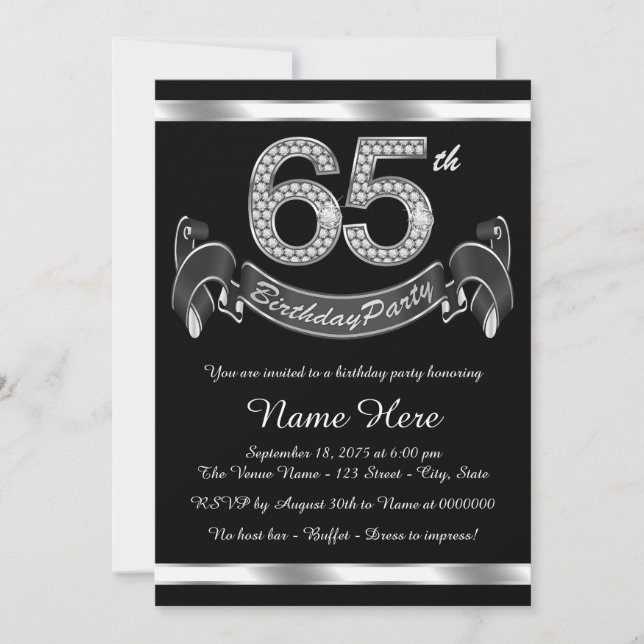Invitación Fiesta de cumpleaños número 65 de plata (Anverso)