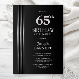 Invitación Fiesta de cumpleaños número 65 de rayas plateadas 