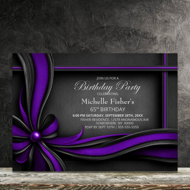 Invitación Fiesta de cumpleaños número 65 elegante con lazo m (Subido por el creador)
