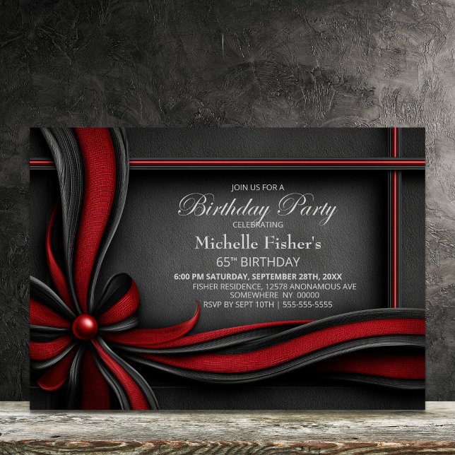 Invitación Fiesta de cumpleaños número 65 elegante con lazo r (Subido por el creador)