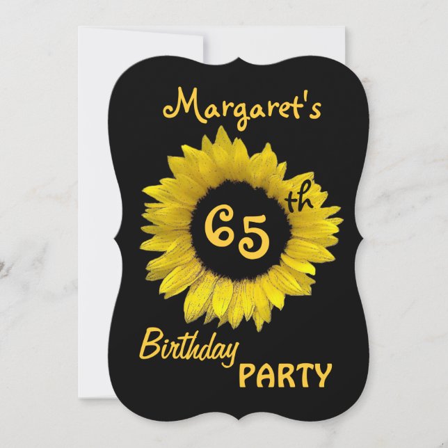 Invitación Fiesta de cumpleaños número 65 Girasol amarillo V0 (Anverso)