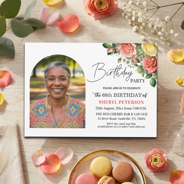 Invitación Fiesta de cumpleaños número 68 con flores elegante (Subido por el creador)