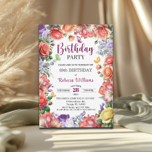 Invitación Fiesta de cumpleaños número 69 elegante y floral c