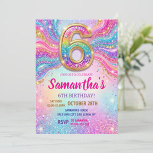 Invitación Fiesta de cumpleaños número 6 con destellos de arc