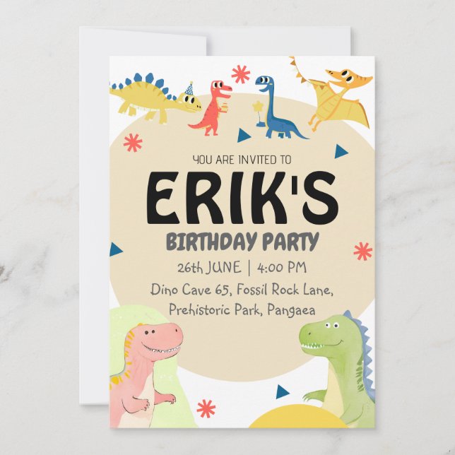 Invitación Fiesta de cumpleaños número 6 de amante de dinosau (Anverso)