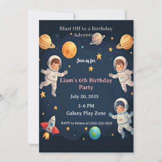 Invitación Fiesta de cumpleaños número 6 de Aventura Espacial