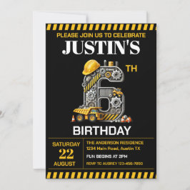 Invitación Fiesta de cumpleaños número 6 de Construcción Ador