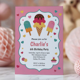 Invitación Fiesta de Cumpleaños número 6 de Cute Girls Ice Cr