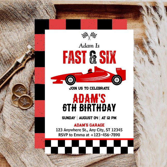 Invitación Fiesta de cumpleaños número 6 de niño con coche de (Subido por el creador)