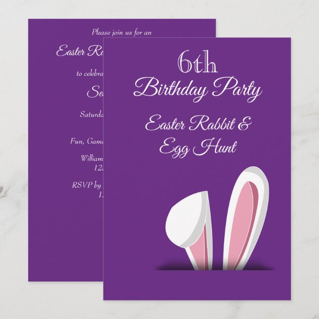 Invitación Fiesta de cumpleaños número 6 de Pascua (Anverso / Reverso)