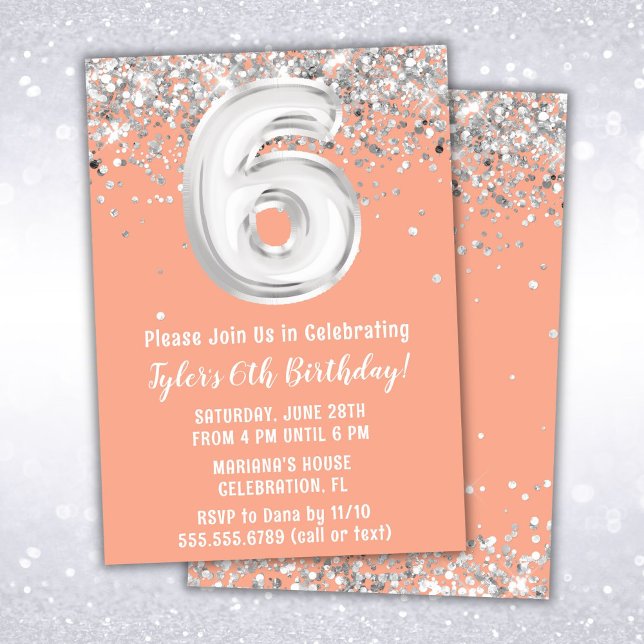 Invitación Fiesta de cumpleaños número 6 de Peach Silver (Subido por el creador)