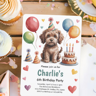 Invitación Fiesta de Cumpleaños número 6 de Perro de Niños Ad