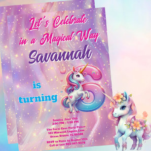 Invitación Fiesta de cumpleaños número 6 de Rainbow Unicorn