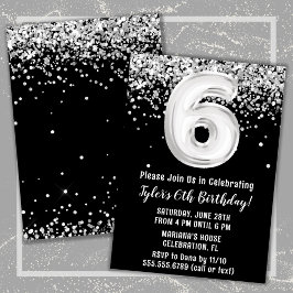 Invitación Fiesta de cumpleaños número 6 en blanco y negro