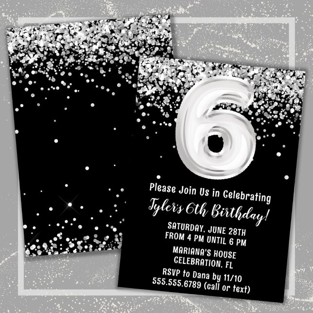 Invitación Fiesta de cumpleaños número 6 en blanco y negro (Subido por el creador)