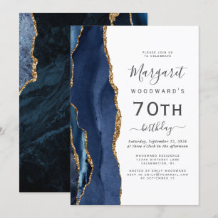 Invitación Fiesta de Cumpleaños número 70 Ágata Dorada Azul M
