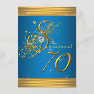 Invitación Fiesta de Cumpleaños número 70 Aqua Azul y Dorado