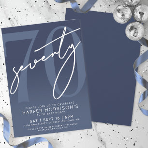 Invitación Fiesta de cumpleaños número 70 azul marino