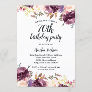 Invitación Fiesta de cumpleaños número 70 Bloom Watercolor Fl