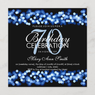 Invitación Fiesta de cumpleaños número 70 Blue Hollywood Glam