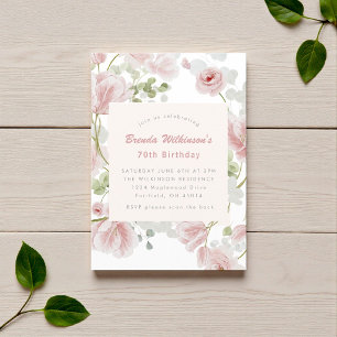 Invitación Fiesta de cumpleaños número 70 con acuarela floral