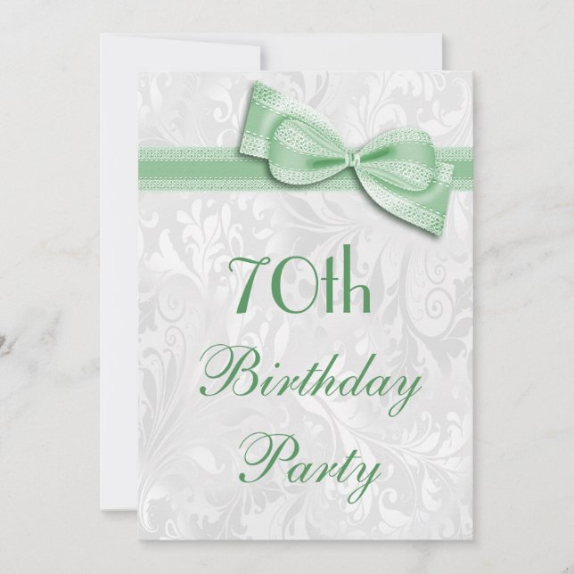 Invitación Fiesta de cumpleaños número 70 con damasco y lazo  (Anverso)