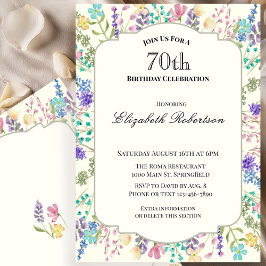 Invitación Fiesta de cumpleaños número 70 con flores silvestr