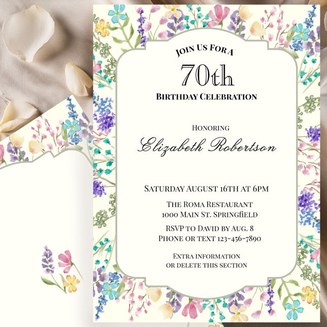 Invitación Fiesta de cumpleaños número 70 con flores silvestr (Subido por el creador)