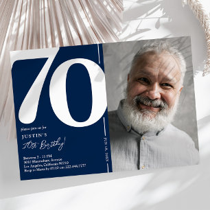 Invitación Fiesta de cumpleaños número 70 con foto de azul ma