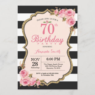 Invitación Fiesta de cumpleaños número 70 de Floral Pink Peon
