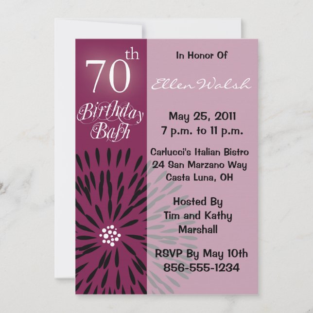 Invitación Fiesta de cumpleaños número 70 de Funky Floral (Anverso)